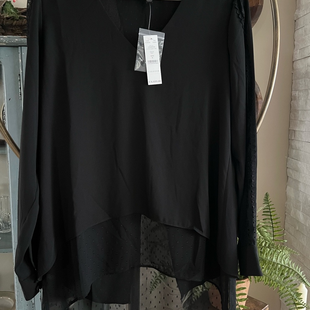 White House Black Market Sheer Black V-Neck Blouse